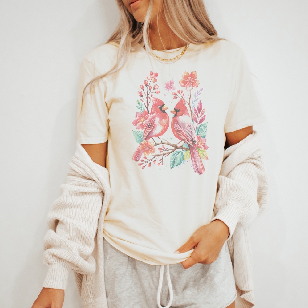 Watercolor Cardinals Boho Nature Lover Tee
